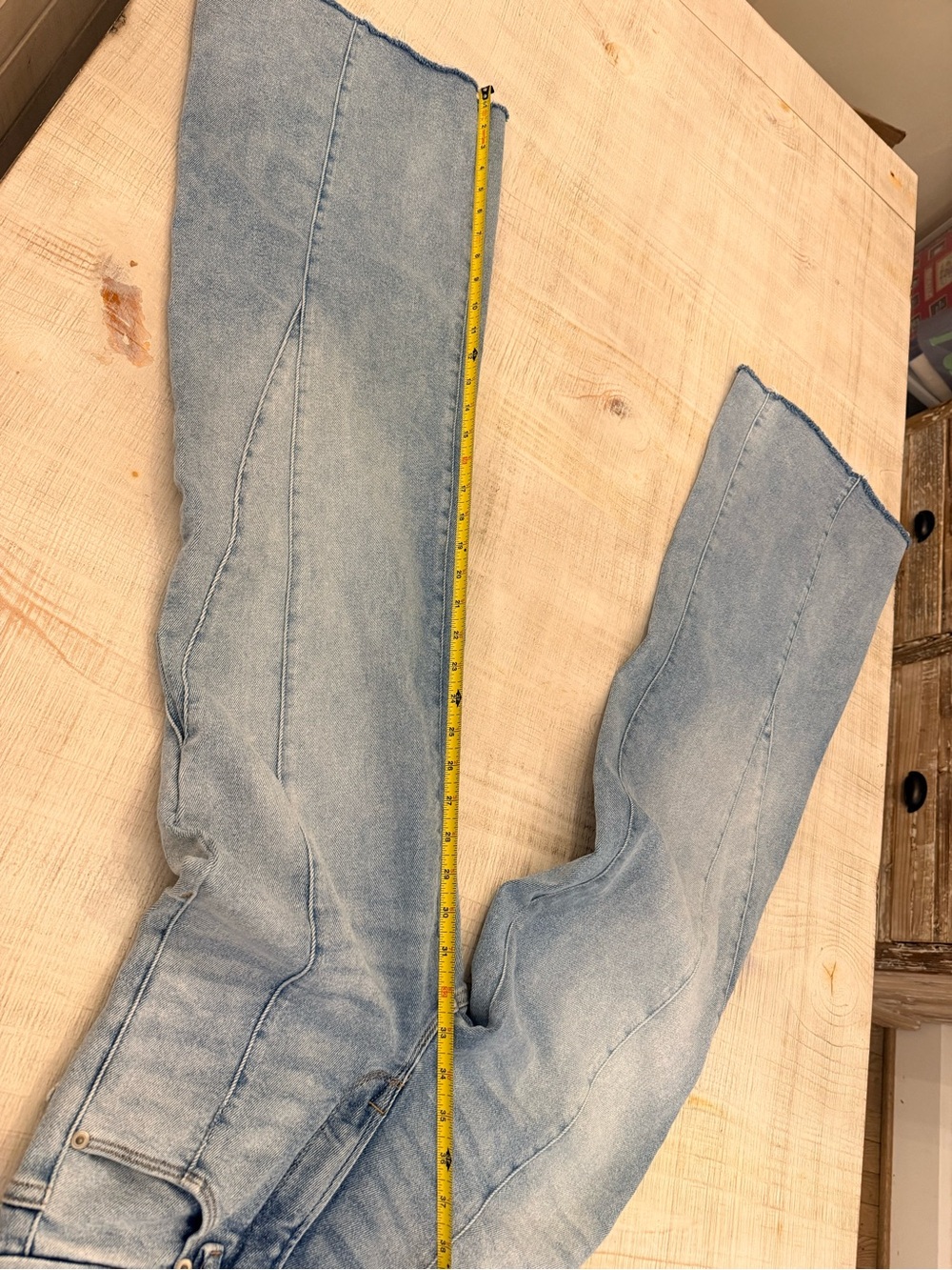 Good American Light Blue Flare Jeans with Raw Hem - Picture 4 of 8